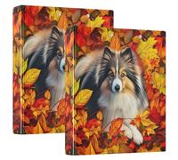 Carpetas de hojas de perro otoñales naranjas de 1.5 pulgadas, 3 anillos con capacidad para 200 hojas, bonitas carpetas de 3 anillos, carpeta de recetas de anillos redondos, 12.4 x 10.6 x 2.36 pulgadas