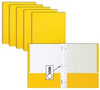 Carpetas de papel amarillo con 2 bolsillos con dientes, paquete de 50, por Better Office Products, textura mate, tamaño carta, paquete de 50, con 3 clips de sujeción de metal, color amarillo