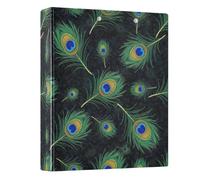 Carpetas de plumas de pavo real de 1.5 pulgadas, 3 anillos, carpetas de anillos en D con 3 bolsillos interiores, carpeta de tres anillos decorativa para el trabajo, la escuela, la oficina, 1 paquete