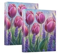 Carpetas de tres anillos de 1.5 pulgadas, tulipanes lavanda primavera con bolsillos, 1/2 paquete para tamaño carta (11 x 8.5 pulgadas), 200 hojas, paquete de 2