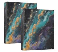 Carpetas decorativas de 3 anillos con clip antideslizante para suministros escolares y de oficina, color verde azulado, morado y dorado