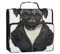 Carpetas divertidas con estampado de perro carlino de 1 1/2 pulgadas, carpeta de 3 anillas, organizador con cremallera, bolsa para la escuela secundaria con correa, soporte para 500 hojas