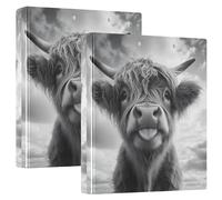 Carpetas divertidas personalizadas de vaca de las Tierras Altas de 1.5 pulgadas, 3 anillos con capacidad para 200 hojas, carpeta de recetas de anillos redondos, 12.4 x 10.6 x 2.36 pulgadas, 1 paquete