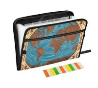 Carpetas expansibles de mapa del mundo antiguo, 13 bolsillos, tamaño carta A4 con cierre de cremallera para expandir la cubierta de archivos