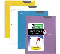 Carpetas Five Star de 2 bolsillos (paquete de 4), de pl stico con pesta as fijas. Compatible con carpetas de 3 anillos. Admite papel de 21,5 x 28