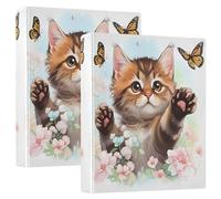 Carpetas florales con diseño de gatito y gato de 1 1/2 pulgadas, 3 anillos con capacidad para 200 hojas, carpetas de recetas con anillos redondos florales, 12.4 x 10.6 x 2.36 pulgadas, 1 paquete
