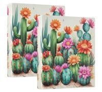 Carpetas florales de cactus verdes vibrantes, 1.5 pulgadas, 3 anillos, 200 hojas, carpeta de recetas de anillos redondos, 12.4 x 10.6 x 2.36 pulgadas, 1 paquete