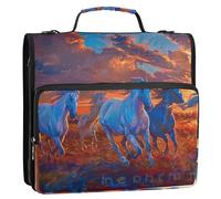 Carpetas impresas de 1 1/2 pulgadas, 3 anillos, pintura de animales, caballos, con cremallera, organizador y estuche, carpeta de anillos, bolsa escolar con correa para el hombro