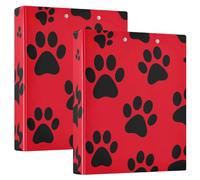 Carpetas negras de 3 anillos con estampado de huellas de perro, color rojo, 3 anillos, con 3 bolsillos interiores, bonita carpeta decorativa para suministros escolares y de oficina, paquete de 2