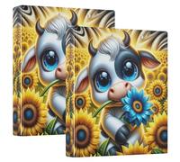 Carpetas personalizadas de 3 anillos con diseño de animales de vaca de 1 1/2 pulgadas, con capacidad para 200 hojas, cuaderno, carpeta de recetas de anillos redondos, 12.4 x 10.6 x 2.36 pulgadas, 1