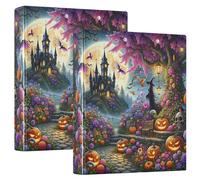Carpetas personalizadas de flores de calabaza de Halloween de 1 1/2 pulgadas, 3 anillos con capacidad para 200 hojas, cuaderno, carpeta de recetas de anillos redondos, 12.4 x 10.6 x 2.36 pulgadas, 1