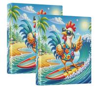 Carpetas personalizadas Fun Chicken Surf Coastal de 3 anillos de 3,8 cm con capacidad para 200 hojas, carpeta de recetas de anillos redondos, 12.4 x 10.6 x 2.36 pulgadas, 1 paquete