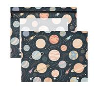 Carpetas resistentes para lápices, bolsillo de 3 anillos para cartas de papel A4, paquete de 2 unidades, para profesores, regreso a clases, planetas, universo, color negro