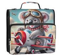 Carpetas vintage Pilot Koala Plane de 1 1/2 pulgadas, 3 anillos con cremallera, organizador con correa, bolsa de escuela secundaria, estuche de almacenamiento personalizado con asa