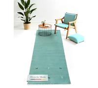 carpetfine Alfombra de Lana Alfombra de Pasillo Gabbeh Uni Turquesa 75x200 cm | Alfombra Moderna para salón y Dormitorio