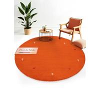 carpetfine Alfombra de Lana Alfombra Redonda Gabbeh Uni Naranja Ø 80 cm | Alfombra Moderna para salón y Dormitorio