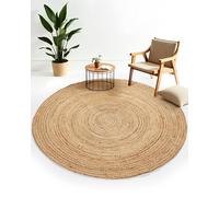 CarpetFine Alfombra de Redonda Yute Nele Beige Beige Ø 150 cm | Alfombra Moderna para salón y Dormitorio