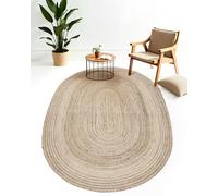 carpetfine Tappeto di Iuta Nele Colore Naturale Talpa 140x200 cm Tessuto a Mano di iuta | Tappeto Naturale Stile Boho Tappeto Rotondo a tessitura piatta per soggiorno, Camera da letto e cucina