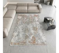 CARPETIA Alfombra abstracta cobre gris crema 120 x 160 cm | 100 % poliéster, espalda de algodón, aprox. 7 mm y flecos textiles para un acabado equilibrado y plano