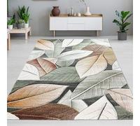 CARPETIA Alfombra con diseño de Hojas marrón Beige para salón Dormitorio Pasillo Comedor 140 x 200 cm