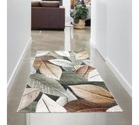 CARPETIA Alfombra con diseño de Hojas marrón Beige para salón Dormitorio Pasillo Comedor 80 x 150 cm