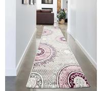 CARPETIA Alfombra de diseño con adornos circulares para pasillo y entrada, moderna, de pelo corto, fácil cuidado, resistente a la suciedad, estable, adecuada para calefacción por suelo radiante, rosa