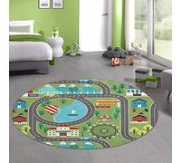 CARPETIA Alfombra de Juegos para Niños - Ciudad & Noria de Ocio - Naturaleza en Verde Tamaño 200 cm Rund