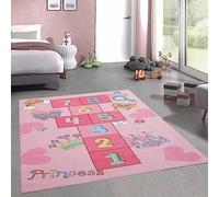 CARPETIA Alfombra de Salta Juego Infantil Corona Corazones y Castillo de Princesa en Rosa, 160 x 220 cm