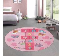 CARPETIA Alfombra de Salta Juego Infantil Corona Corazones y Castillo de Princesa en Rosa, 200 cm Redonda