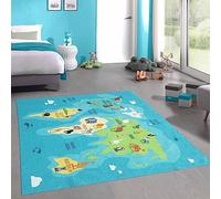 CARPETIA Alfombra didáctica Niños Jugar sobre Continentes y Sus Animales Mapamundi Azul, 200 x 290 cm