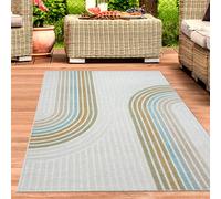 CARPETIA Alfombra para Interior y Exterior jardín balcón salón en Color Crema con Dibujo de líneas en Colores 120 x 160 cm