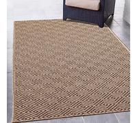 CARPETIA Alfombra Resistente para Exteriores diseño de Rombos Beige-Negro Resistente para Uso Interior y Exterior Resistente a la Intemperie Aspecto de Yute 200 x 290 cm.
