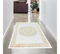 CARPETIA Alfombra salón Pelo Corto Pasillo Adornos Encantador Pasillo Corredor meandro Corto Oriental Oro Crema Brillante 60 x 110 cm
