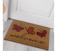 CARPETIA Felpudo Robusto de Coco con Mariposas Coloridas | ecológica | Rojo Naranja, 45 x 75 cm