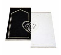 CARPETIA Juego de 2 alfombrillas de oración en color negro y blanco con diseño de corazón para parejas islámicas, plegables, fáciles de cuidar, para novios, viajes, mezquita, casa, cada una, 70 x 115
