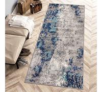 Carpeto Rugs Mazovia Alfombra Moderno - Diseño Abstracto de Salón Grande - Pelo Corto - Alfombras de Habitación de Matrimonio, Dormitorio y Comedor - Azul Oscuro Gris 70x300 cm