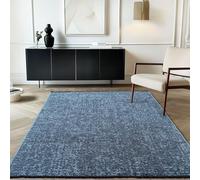 Carpetsale24, Alfombra Algodón Chenille Azul 240x340 cm Lavable, Estilo Boho, Vintage Kelim, Pelo Corto, Antideslizante, Suave, Monocromático Mélange, para Sala, Dormitorio, Oficina y Cocina