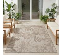 Carpetsale24 Alfombra de Exterior Beige 280x370 cm, Resistente a la Intemperie y a los Rayos UV, para la Cocina, el balcón, la terraza, así como para el salón y el Comedor, Diseño de Hojas de Palma