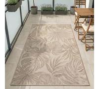 Carpetsale24 Alfombra de Exterior Beige 80x150 cm, Resistente a la Intemperie y a los Rayos UV, para la Cocina, el balcón, la terraza, así como para el salón y el Comedor, Diseño de Hojas de Palma
