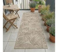 Carpetsale24 Alfombra de Exterior Beige 80x250 cm, Resistente a la Intemperie y a los Rayos UV, para la Cocina, el balcón, la terraza, así como para el salón y el Comedor, Diseño de Hojas de Palma