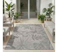 Carpetsale24 Alfombra de Exterior Gris 140x200 cm, Resistente a la Intemperie y a los Rayos UV, para la Cocina, el balcón, la terraza, así como para el salón y el Comedor, Diseño de Hojas de Palma