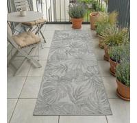 Carpetsale24 Alfombra de Exterior Gris 80x250 cm, Resistente a la Intemperie y a los Rayos UV, para la Cocina, el balcón, la terraza, así como para el salón y el Comedor, Diseño de Hojas de Palma
