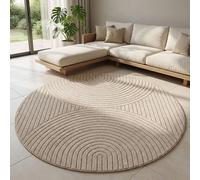 Carpetsale24 Alfombra de Pelo Corto Redonda 200 cm Beige, Efecto 3D Alto Bajo, Alfombra Boho Escandinava para Salón y Comedor, Balcón Terraza Exterior