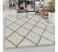 Carpetsale24 Alfombra de Pelo Largo, Color Crema, diseño geométrico, 107490, Alfombra Rectangular, Alfombra Sala de Estar-Dormitorio, 160 x 230 cm