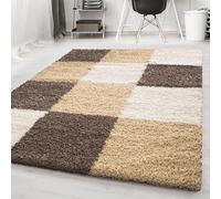 Carpetsale24 Alfombra de Pelo Largo, Color Moca, diseño a Cuadros, 3522, Alfombra Rectangular, Alfombra Sala de Estar-Dormitorio, 120 x 170 cm