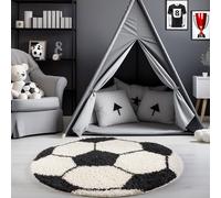 Carpetsale24 Alfombra de Pelo Largo, Color Negro, diseño de fútbol, 12333, Alfombra Redonda, Alfombras habitación Infantil-habitación bebé, 120 cm Redonda