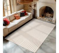 Carpetsale24 Alfombra de Salón 140x200 cm Crema de Pelo Largo Diseño Scandi Boho Efecto Relieve Shaggy Suave Acolchada Resistente Fácil de Limpiar Moderna para Dormitorio