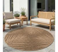 Carpetsale24 Alfombra Exterior Redonda 160 cm Beige, Resistente a la Intemperie Fácil de Limpiar, Alfombra Estilo Yute para Terraza Jardín Salón Comedor