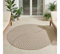 Carpetsale24 Alfombra Exterior Redonda 160 cm Beige, Resistente a la Intemperie y UV, Alfombra para Terraza Jardín Salón, Interior Exterior Estilo Boho Escandinavo