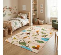 Carpetsale24 Alfombra Infantil Dinosaurios Alfombra de Juego para Habitacion Infantil en Beige Motivo Dino con Carreteras Tamano 140x200 cm para amplias Zonas de Juego